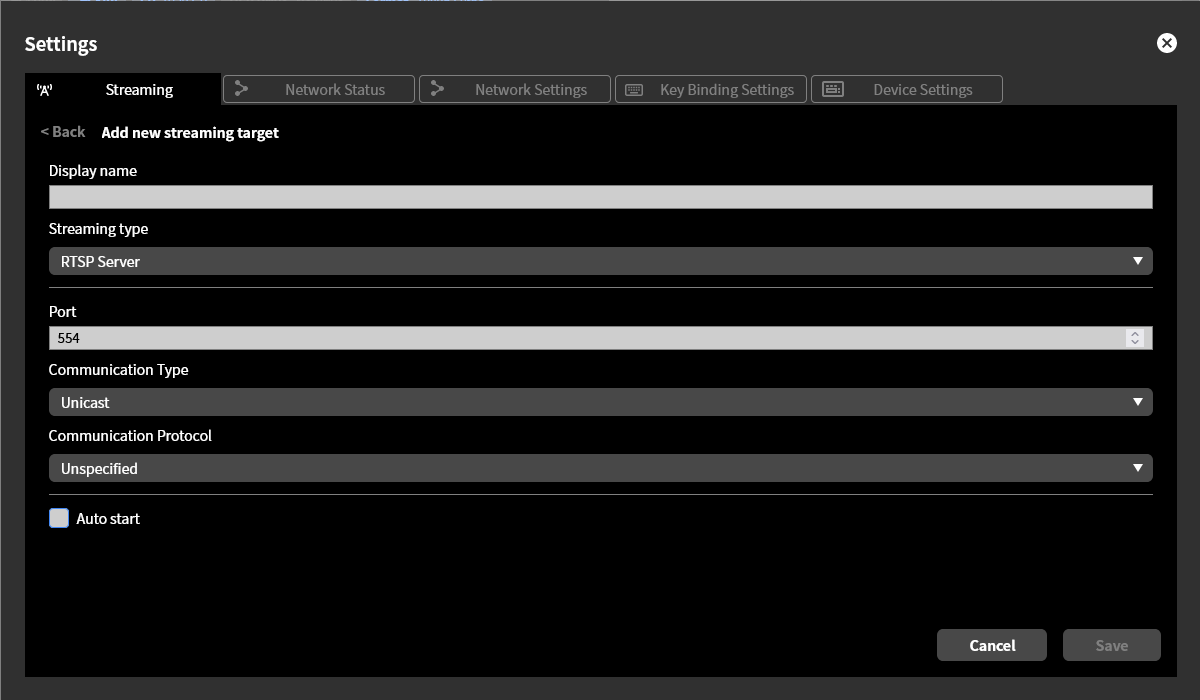 RTSP server settings